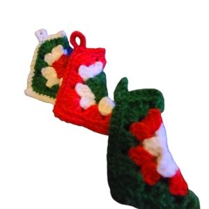 Handcrafted Tree Ornaments Set‎ Of Three 1" Mini Stockings Hand Crocheted